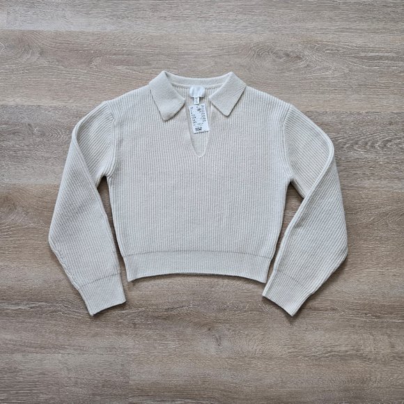 H&M Rib-Knit Sweater with Collar, Long Sleeve, Size Small, Cream, New With Tags - Picture 1 of 17